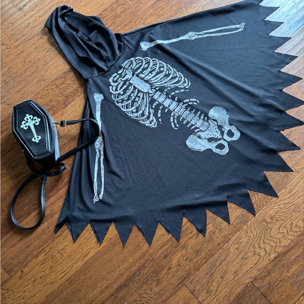 Spirit Halloween Black‎ Skeleton Poncho with Hood